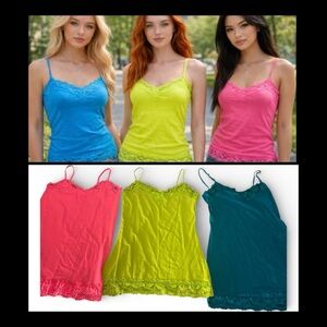 Y2K Charlotte Russe Eye Candy Bozzolo Lace TrimVibrant Pink Green Blue Cami Top